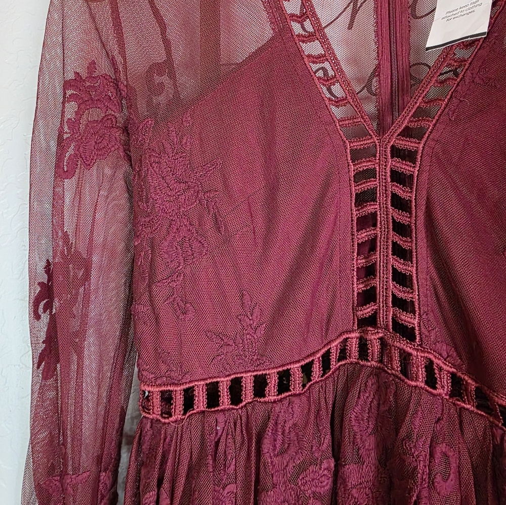 NEW Bohme Elegant Burgundy Lace Maxi Dress Size Small - Picture 8 of 12